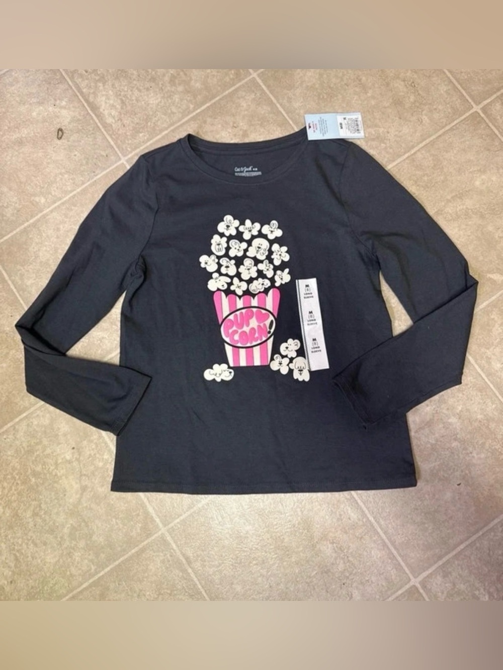 Cat & Jack girls long sleeve pup corn shirt size medium